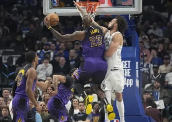 With a stunning left-handed slam that could potentially alter the highlight reel, Lebron James goes back in time.